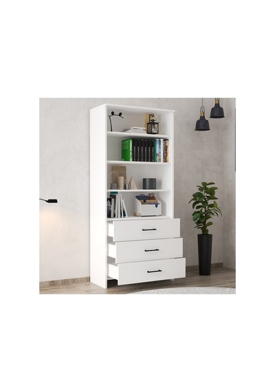3 Çekmeceli Beyaz Kitaplık Modern Ve Çok Amaçlı Açık Raflı Dolap 80x38x182 Cm Beyaz - 761711763 Beyaz 3 Çekmeceli Beyaz Kitaplık Modern Ve Çok Amaçlı Açık Raflı Dolap 80x38x182 Cm Beyaz - 761711763 Beyaz