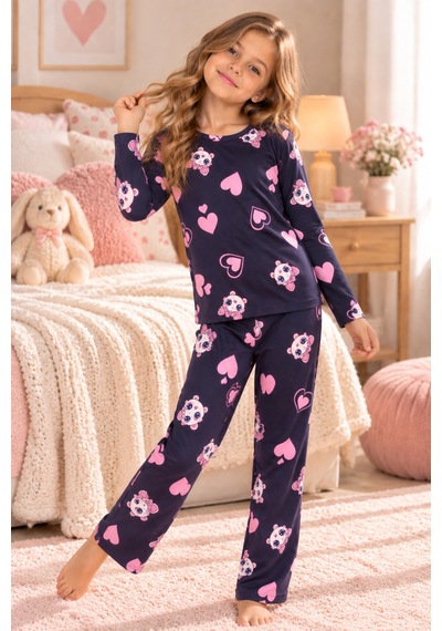 Free Beka Desenli Bisiklet Yaka Süet Kumaş Kız Çocuk Uzun Kollu Pijama Takımı Siyah Free Beka Desenli Bisiklet Yaka Süet Kumaş Kız Çocuk Uzun Kollu Pijama Takımı Siyah