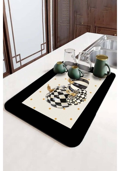 Krem Bal Kabağı Temalı Microfiber Bulaşık Kurutma Matı Mm020n11