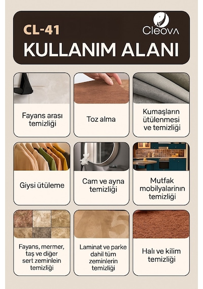 Cleova CLV-4041 2000 W Çok Fonksiyonlu 26 Parça Buharlı Temizleyici Paspas - Buharlı Temizlik Makinası