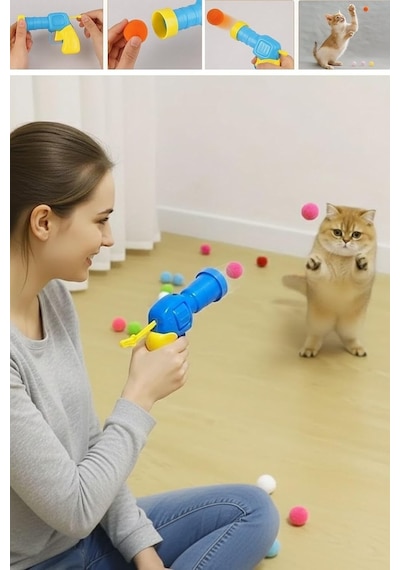 20 Adet Renkli Peluş Toplu Kedi Oyun Tabancası Kedi Egzersiz Ve Oyun Aracı