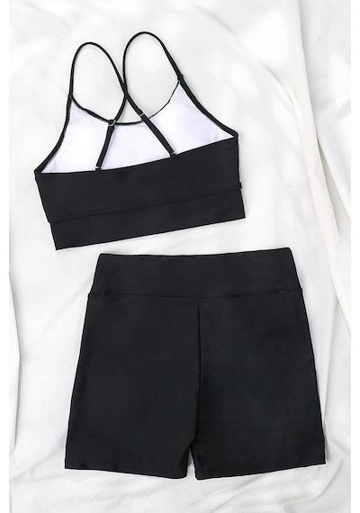 Angelsin Deniz Şortlu Sırtı Çapraz Tankini Bikini Takım 001