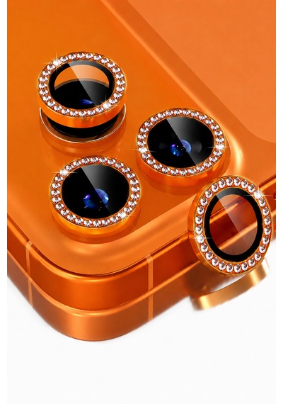 İphone 17 Pro / 17 Pro Max Uyumlu Taşlı Kamera Lens Koruyucu Kozmik Turuncu