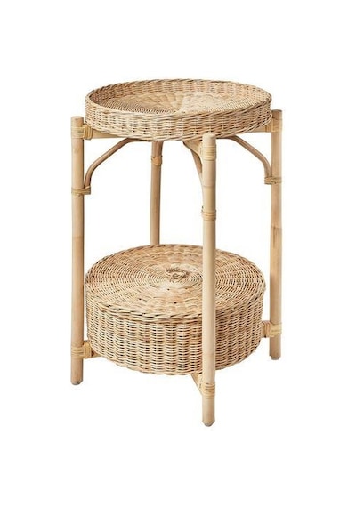 2 Katlı Rattan Komodin-Sehpa MeridyenDukkan 52 cm Doğal El Örmesi