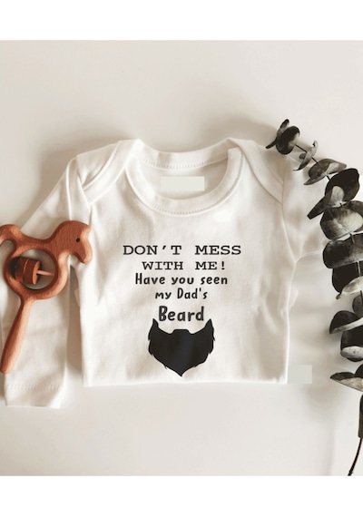 İmaj Tuğbababy Dad'S Beard Uzun Kol Çıtçıtlı Organik Bebek Body Beyaz
