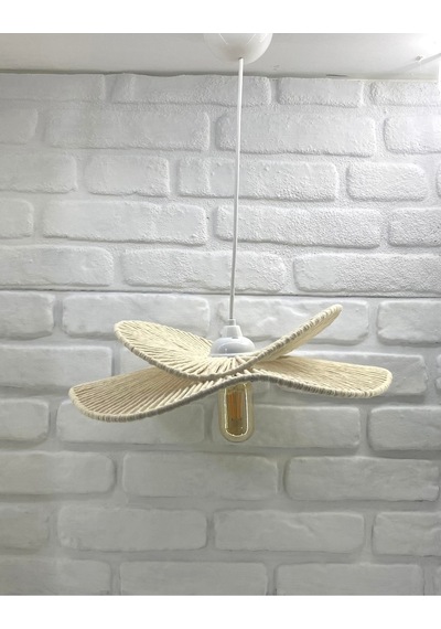 El İşi Örme İkili Açık Krem Zıt Model Tekli Sarkıtlı Avize