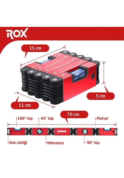 Rox 0176 Profesyonel Mıknatıslı Alüminyum Katlanır Su Terazisi 70 Cm