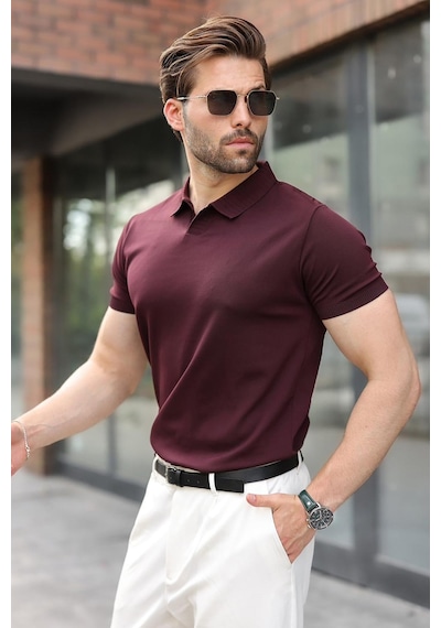 Madmext Mürdüm Regular Fit Polo Yaka Triko Erkek Tişört E7502