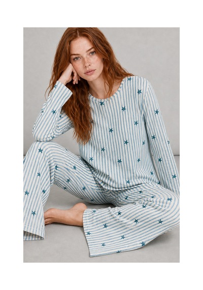 Fit Women Kadın Desenli Nefes Alan Mavi Pijama Takımı 4699