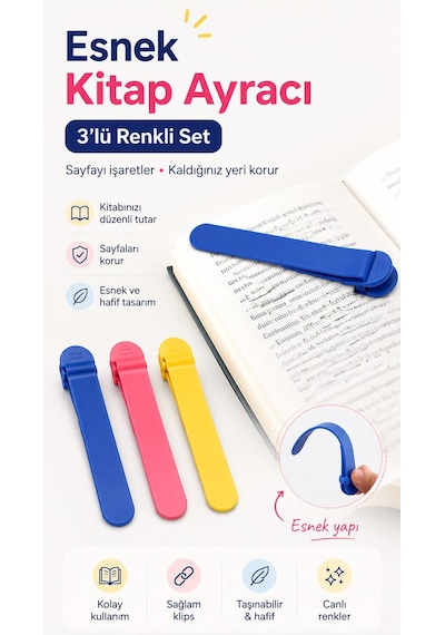 Otomatik Akıllı Kitap Ayracı 3'lü Set Silikon Kitap Ayracı Okuma Klipsi
