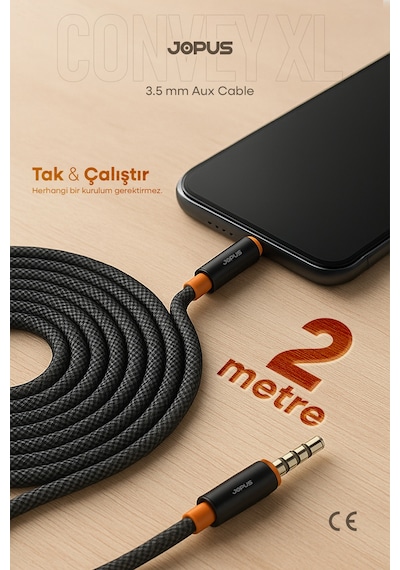Jopus 3.5mm Aux To 3.5mm Aux Ses Kablosu Stereo Destekli Örgülü 2 Metre