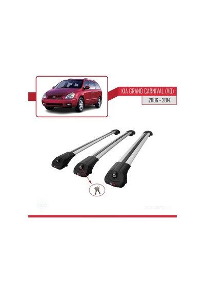 Kia Grand Carnival Vq 2006-2014 Arası İle Uyumlu Ace-1 Ara Atkı Tavan Barı Gri 3 Adet Bar