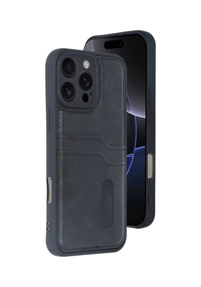 Newface Apple İphone 16 Pro Max Kılıf Sara Kartvizitli Deri Kılıf - Siyah