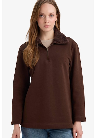 Defacto Regular Fit Fermuarlı Yaka İçi Yumuşak Tüylü Kalın Sweatshirt Tunik G3853ax25wnbn341 Kahve-bn341