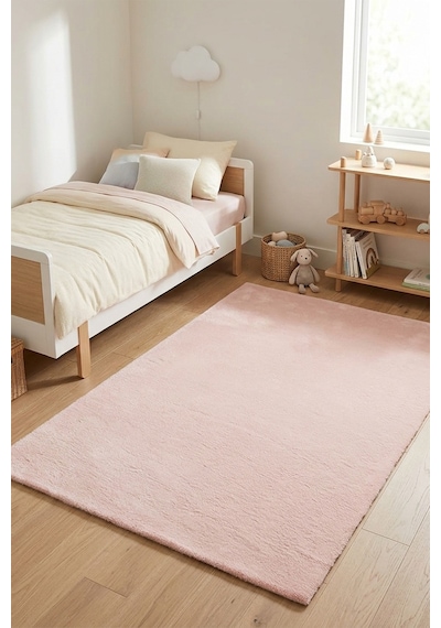 Pembe Post Peluş Kaymaz Taban Çocuk Odası Halısı Yumuşak Çocuk Halısı Yolluk Pembe Pembe