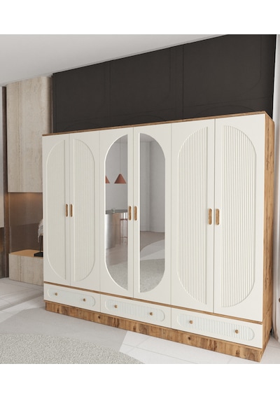 Soho 6 Kapaklı Çekmeceli Bazalı Gardırop - Tamamı Mdf Aytaşı