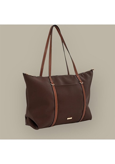 Lovelystore Çift Saplı Paraşüt Kumaş Büyük Boy Shopper Çanta Üniversite Ofis Anne Bebek Omuz Çantası 47x30x15 Acı Kahverengi