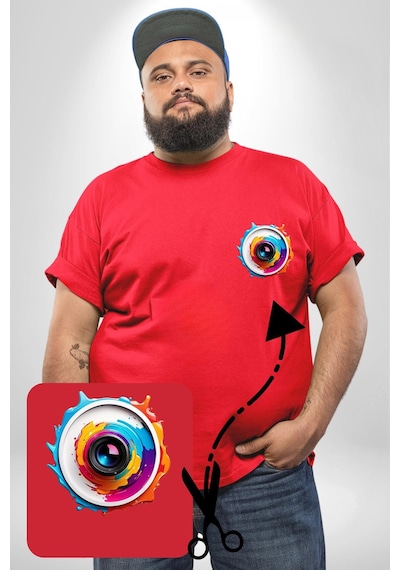Angemiel Fotoğraf Makinesi Camera Lens Kırmızı Büyük Beden Kadın Basic Minimal Baskılı Tişört Kırmızı