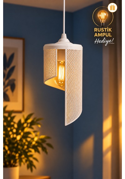 Spiral Tekli Sarkıt Avize Modern Özel Tasarım Salon Mutfak G95 Rustik Led Ampul Hediyeli Beyaz