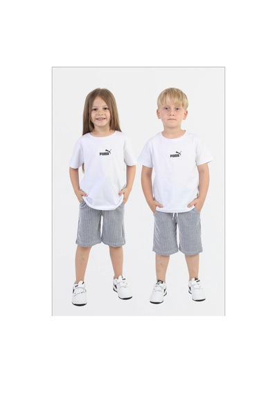 Unisex Çocuk Beyaz Logo Baskılı Tişört Ve Yeşil Çizgili Şort Yazlık İkili Takım Lacivert Unisex Çocuk Beyaz Logo Baskılı Tişört Ve Yeşil Çizgili Şort Yazlık İkili Takım Lacivert