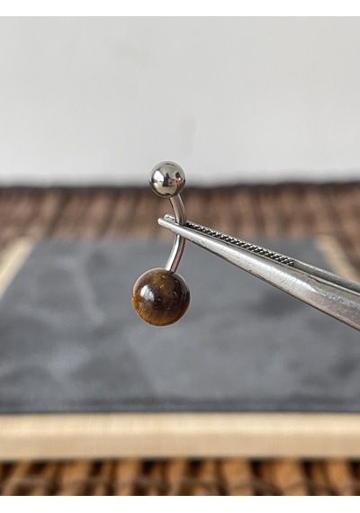 %100 Cerrahi Çelik Doğal Kaplangözü Taşlı Çelik Göbek Piercingi Beyaz