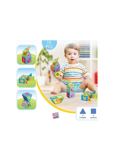 Eğitici Manyetik Bloklar 18 Parça - Mıknatıslı Zeka Küpleri - Montessori Bebek Yapboz Puzzle Seti