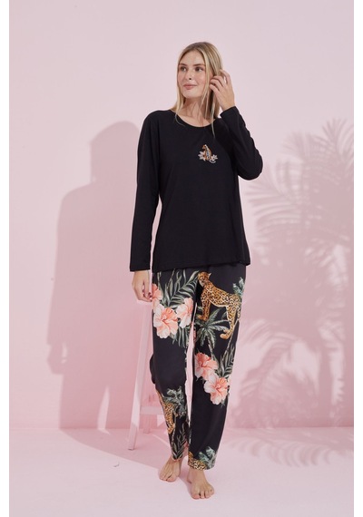 Siyah İnci Pamuklu Örme Pijama Takım 24240176 Siyah