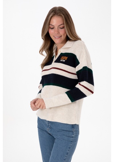 U.S. Polo Assn. Kadın Beyaz Polo Yaka Kazak 50309587-VR256