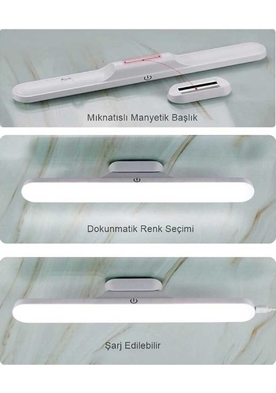Cata Ct 5249 Beyaz Kasa 3w Şarjlı Led Aplik Dokunmatik 3 Renk Modu Çok Renkli
