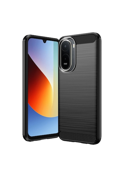 Caseonn Xiaomi Poco C81 Pro Kılıf Karbon Fiber Desenli Koruyucu Arka Kapak Siyah