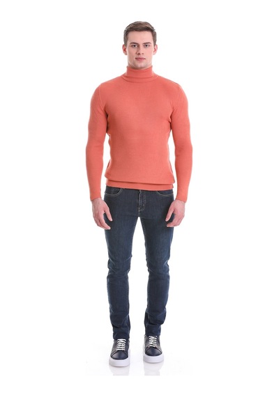 Hatemoğlu Somon Slim Fit Fitilli Balıkçı Yaka Yünlü Triko Kazak 34232023a0 Somon