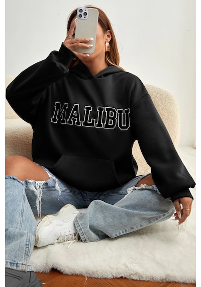 Malıbu Baskılı Oversize Sweatshirt Siyah