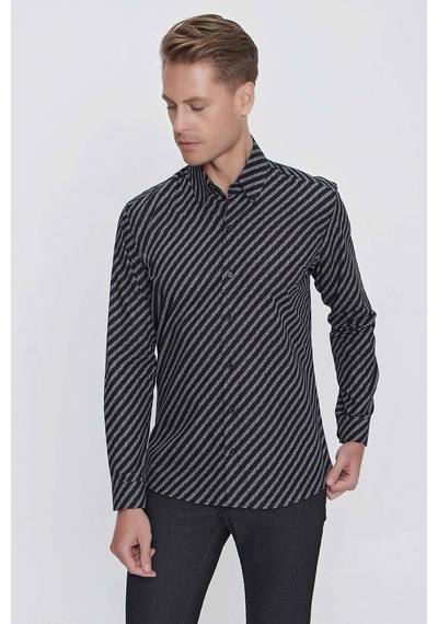 Efor G 1517 Slim Fit Siyah Spor Gömlek Siyah