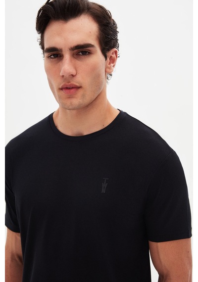 Twn Slim Fit Siyah Düz Kabartma Baskılı T-shirt 4ec148551753m Siyah