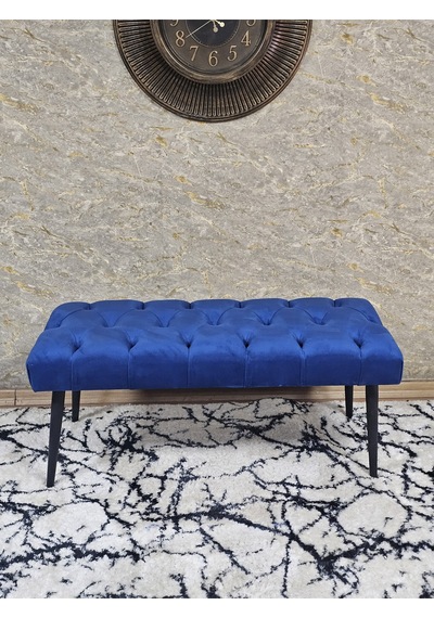 Zafir Siyah Boyalı Sivriltme Ayaklı 90 Cm Puf Bench - Puf - Bench - Kasalı Oturak - Oturak - Yatak Ucu Puf Mavi
