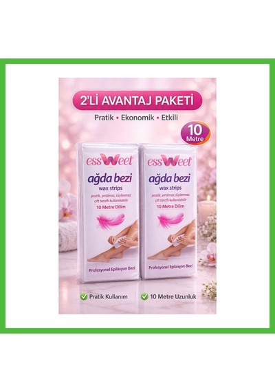 Vaveni Essweet Ağda Bezi 10 Metre Dilim Profesyonel Epilasyon Bezi Çift Taraflı Kullanım Yırtılmaz Dayanıklı Ağda Bandı 2 Li Paket Arz
