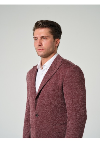 Bonesti Erkek Slim Fit Blazer Ceket Bordo Beyaz Bordo - Beyaz