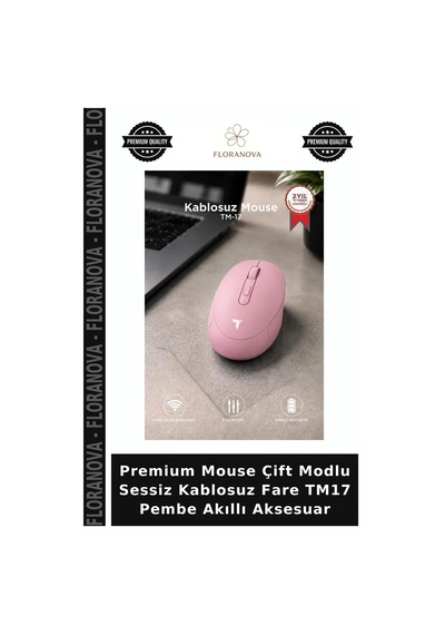 Premium Mouse Çift Modlu Sessiz Kablosuz Fare Tm17 Pembe Akıllı Aksesuar