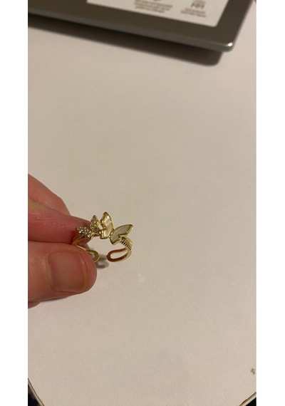Kelebek Figürlü Zirkon Taşlı Mineli Tasarım Çelik Yüzük Gold - Gümüş