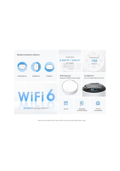 Deco X50-poe 1-pack, Ax3000 Mbps, Poe Destekli, Dual-band, 2,5gbps Ethernet Portu, 150 Cihaza K