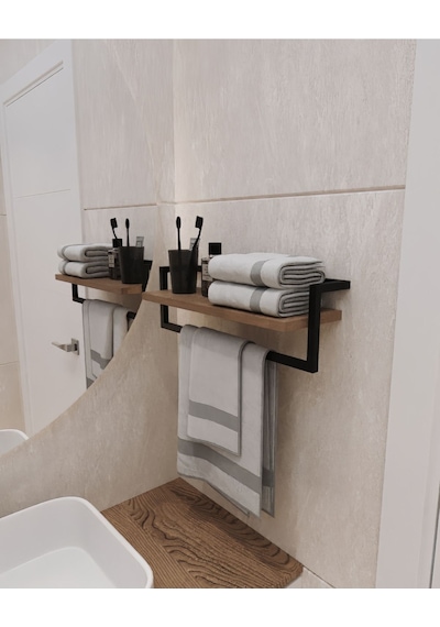 Aju Havluluk Banyo Rafı Sabunluk Şal Askılığı Havlu Askısı Banyo Mutfak Düzenleyici Ahşap