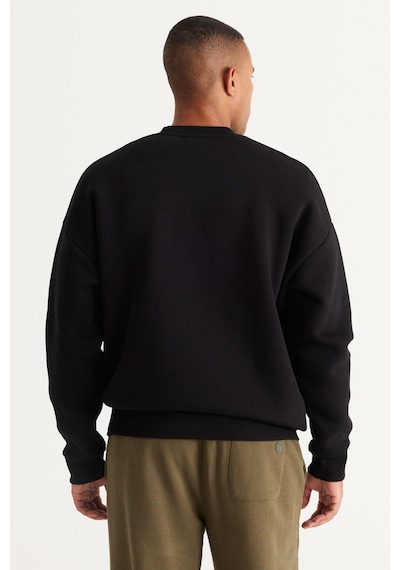 AC&Co / Altınyıldız Classics Erkek Sıyah Oversize Fit Bol Kesim Pamuklu İçi Polarlı Bisiklet Yaka Sweatshirt Siyah