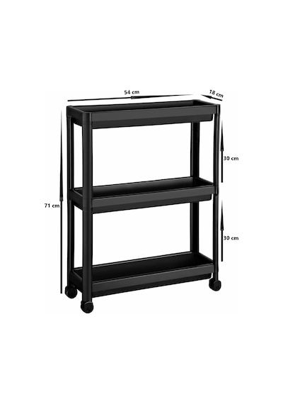 Omaş Household Product Siyah Tekerlekli Dikdörtgen 3 Katlı Raf Ünitesi - Banyo Mutfak Düzenleyici Organizer Siyah