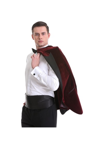 Hatemoğlu Bordo Slim Fit Düz Sivri Yaka Kadife Klasik Smokin Damatlık 3312 Bordo