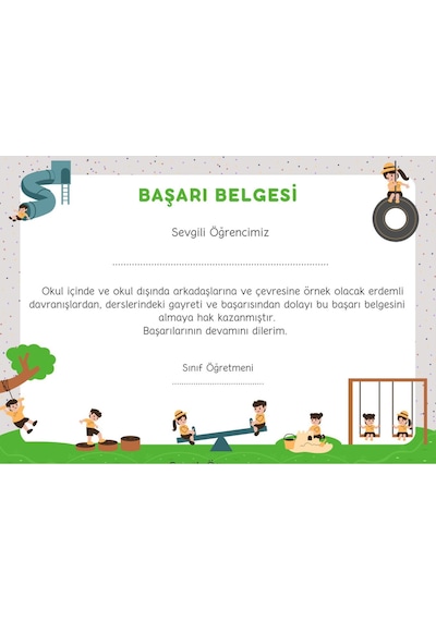 35 Adet A4 Boyutunda Öğrenci Başarı Belgesi - Anaokul - İlkokul Başarı Belgesi Model 3