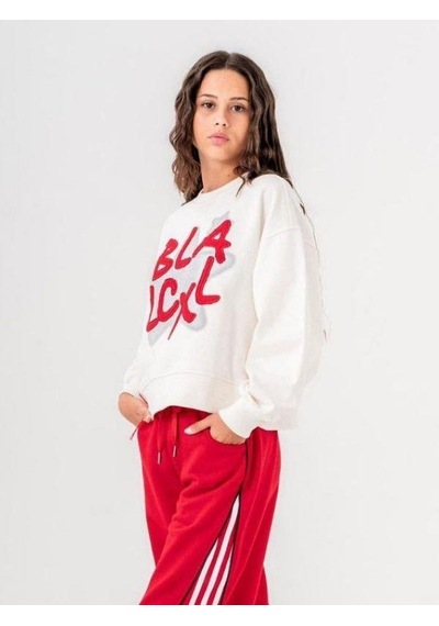 Kız Çocuk Black Yazılı Sweatshirt-14772 Ekru