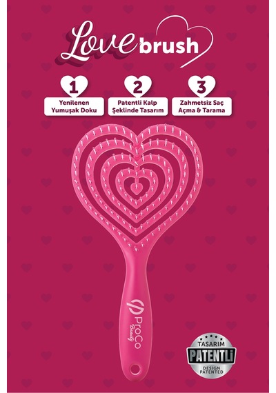 Beauty Love Saç Fırçası - 3d Esnek, Kalp Tasarımlı Pembe