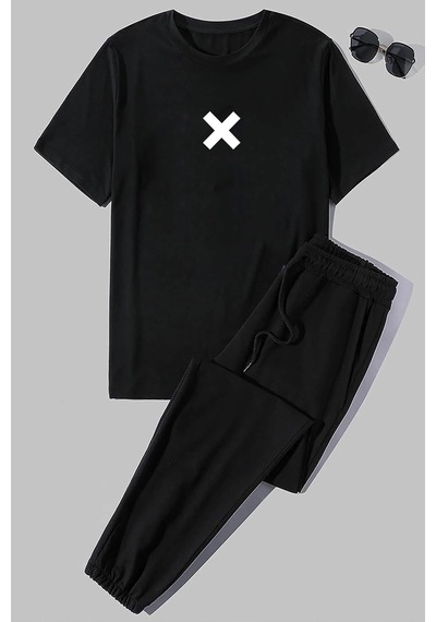 Uyguntarz Unisex X Baskılı 2'li Eşofman Takımı Siyah Uyguntarz Unisex X Baskılı 2'li Eşofman Takımı Siyah