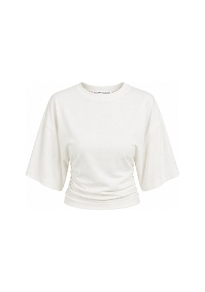 Mixray 2102 Kadın Modal Büzgü Detaylı Dökümlü Soft T-shirt Beyaz