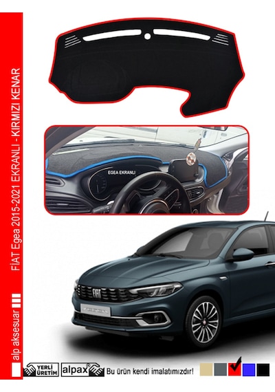 Fiat Egea Ekranlı 2015-2024 Arası Modelle Özel Oto Torpido Koruyucu - Kırmızı Kenar